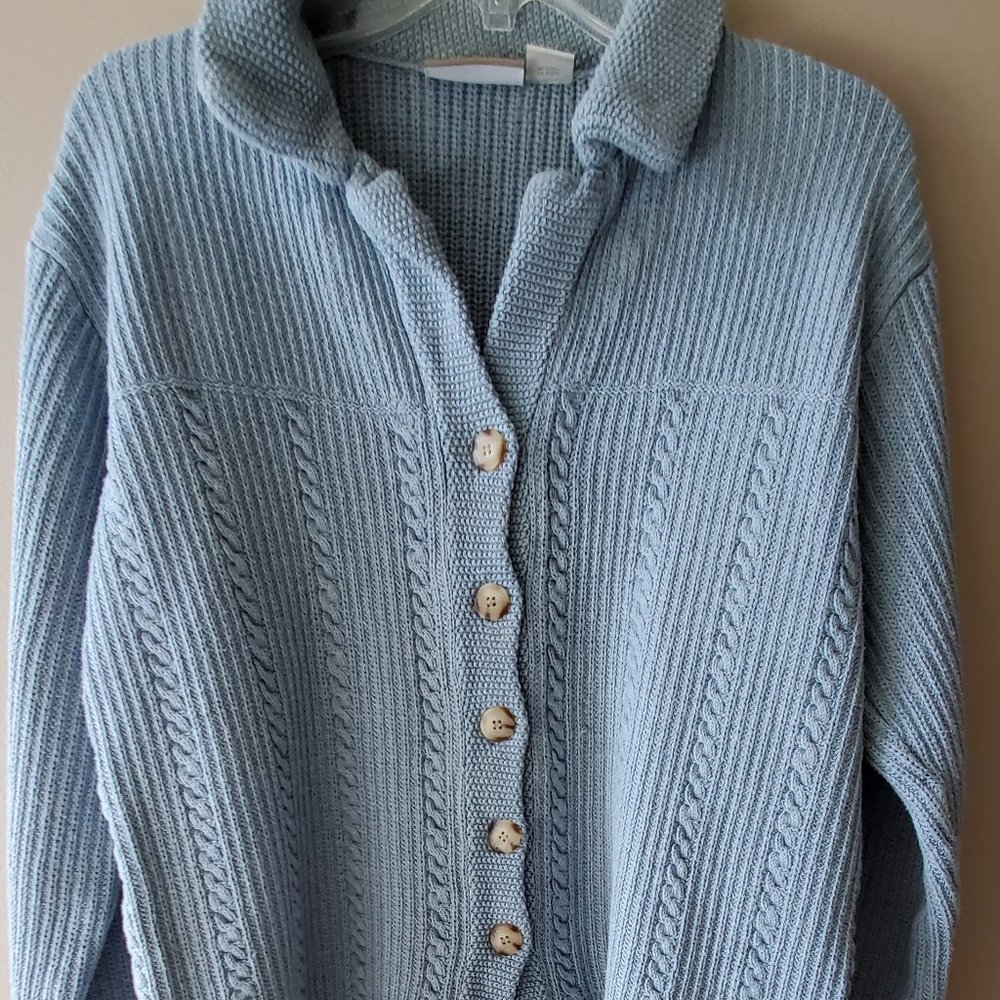 Vintage Liz Claiborne Heavy Blue Knit Carigan Sweater